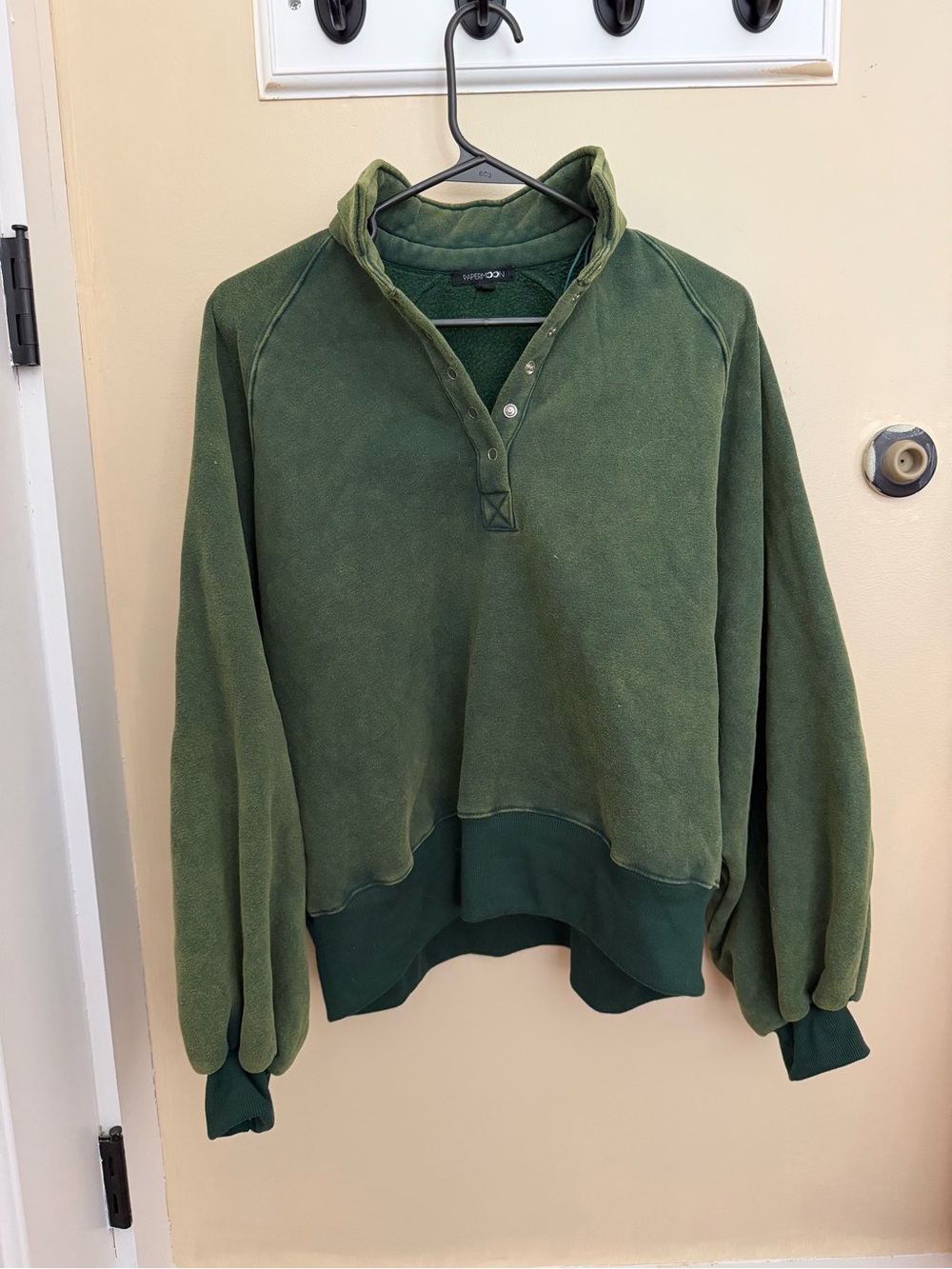 Papermoon Olive Green Snap-Front Crewneck Sweater